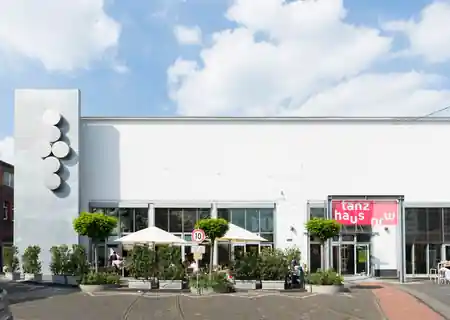 Branded exterior of Tanzhaus NRW cultural venue in Düsseldorf — salsa, bachata venue in Düsseldorf