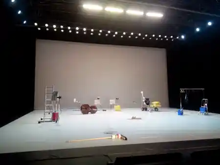 Professional stage with lighting rig at Tanzhaus NRW performance space in Düsseldorf — salsa, bachata venue in Düsseldorf