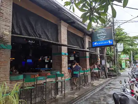 Exterior of Bakfickan Bar (Casablanca) in Sanur, Bali with branded signage and street-side seating — salsa, bachata, kizomba venue in Bali