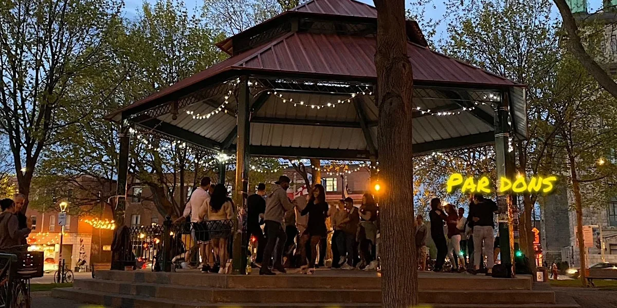 Outdoor social dancing at the gazebo in Park of Little Italy, Montreal — salsa, bachata venue in Montreal