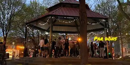 Outdoor social dancing at the gazebo in Park of Little Italy, Montreal — salsa, bachata venue in Montreal