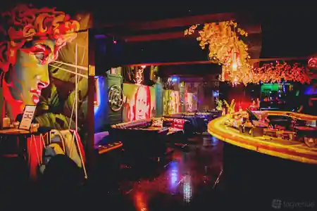 Miranda Tequila Bar interior with art murals and illuminated bar in Melbourne — salsa, bachata venue in Melbourne
