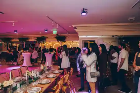Little Light Venue event space in Los Angeles with colorful lighting, high ceilings, and guests gathered on the dance floor   — salsa venue in Los Angeles