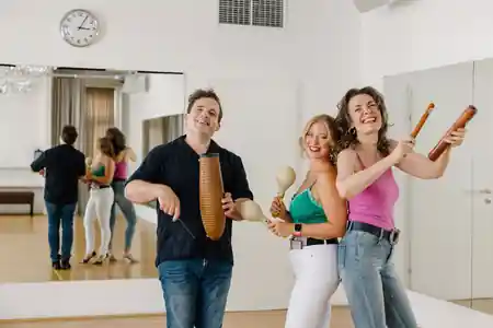 Dance studio interior with mirrors and instruments at Salsa House Vienna