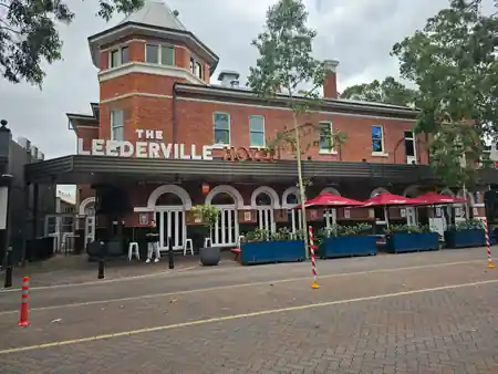 The Leederville Hotel street exterior showing the full facade and outdoor dining area — salsa, bachata, kizomba venue in Perth