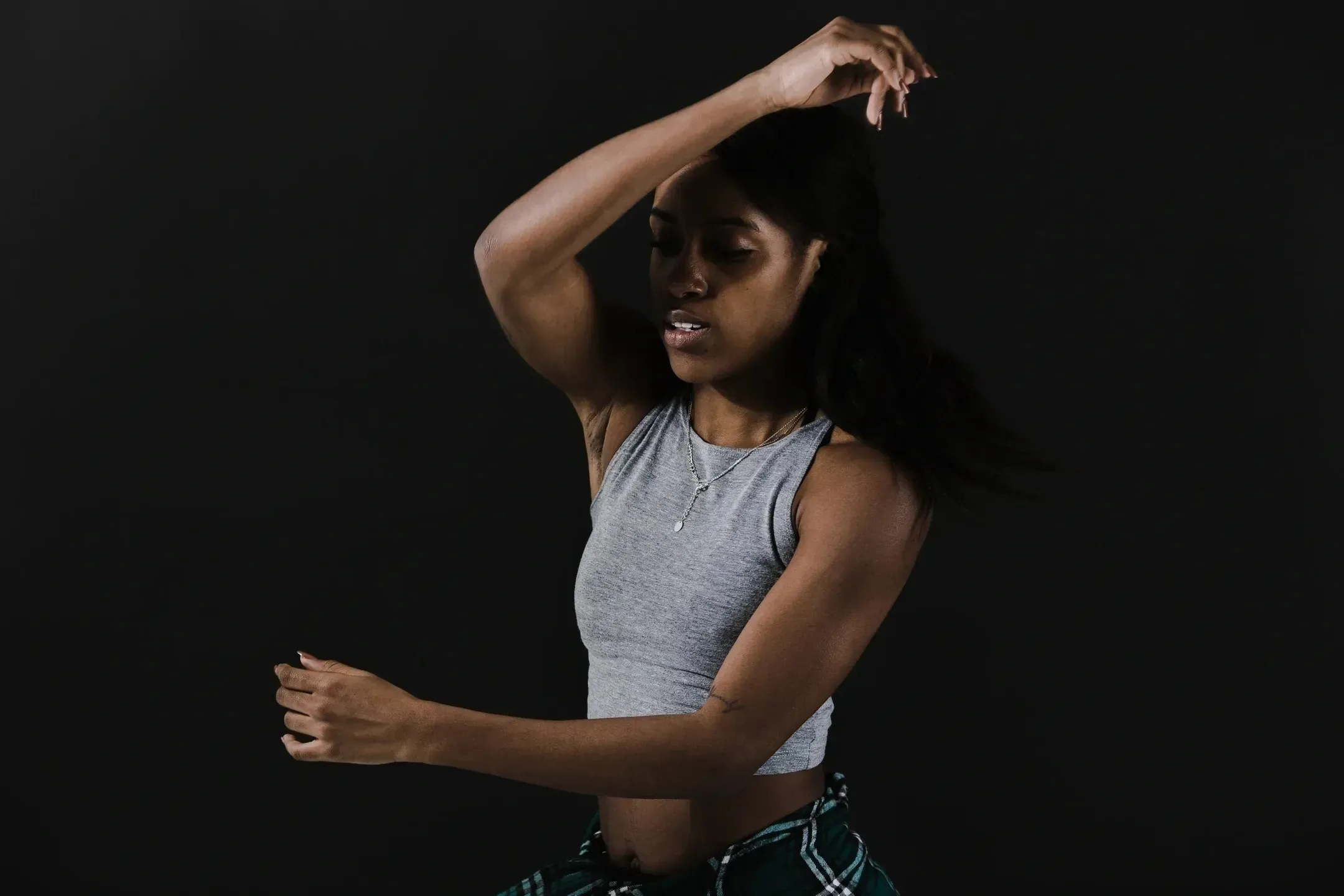 Dancer striking a dramatic pose at Hollywood Academy of Dance in Los Angeles, a studio known for salsa and kizomba classes