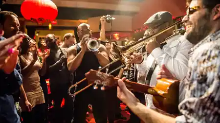 Live band performing to a packed crowd at Lula Lounge in Toronto Canada — salsa venue in Toronto