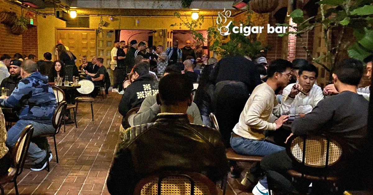 Cigar Bar and Grill patio in San Francisco, guests enjoying the warm atmosphere at this historic Jackson Square venue — salsa, bachata venue in San Francisco