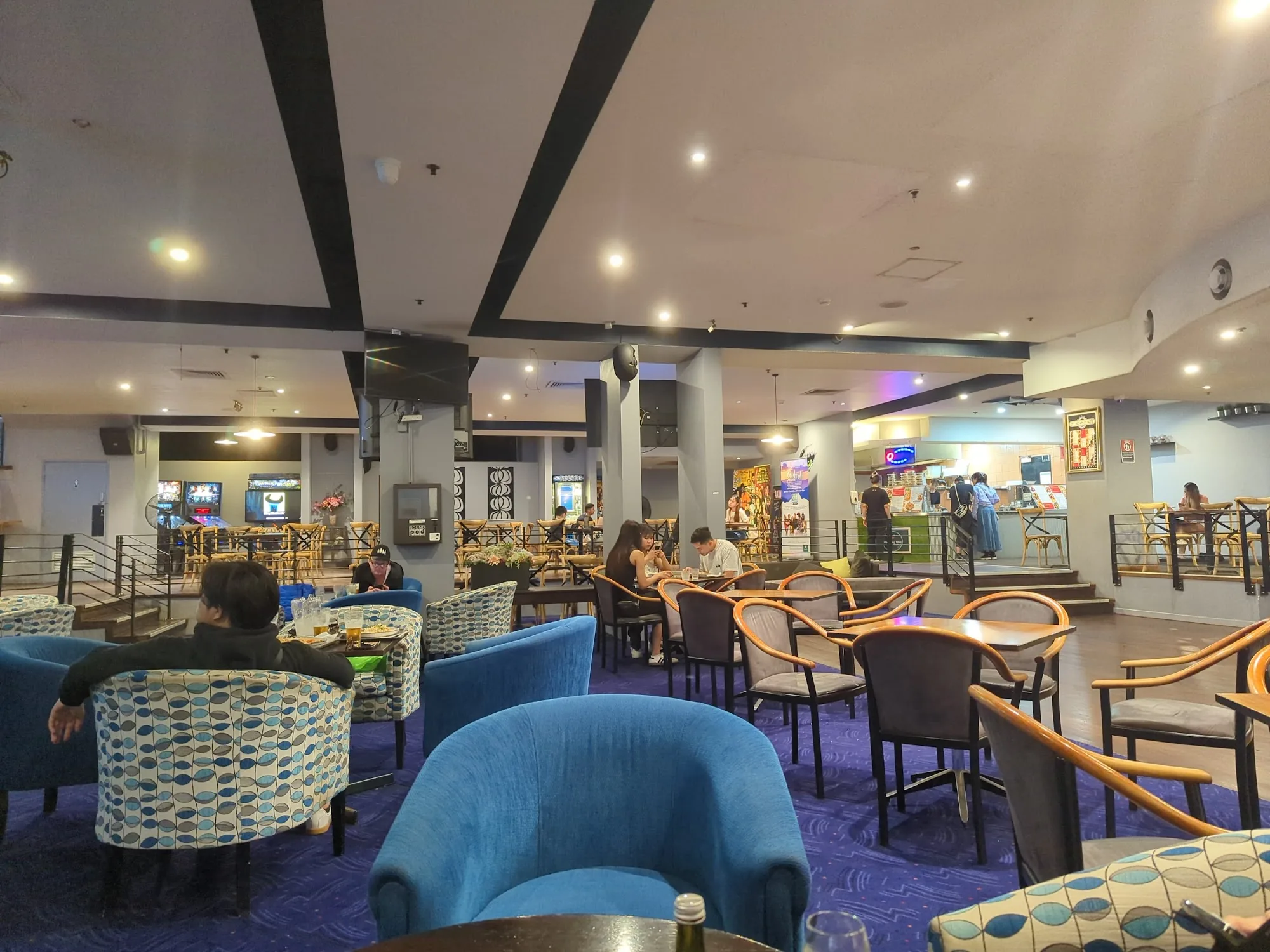 Lounge and seating area inside Off Broadway Hotel in Sydney, Australia