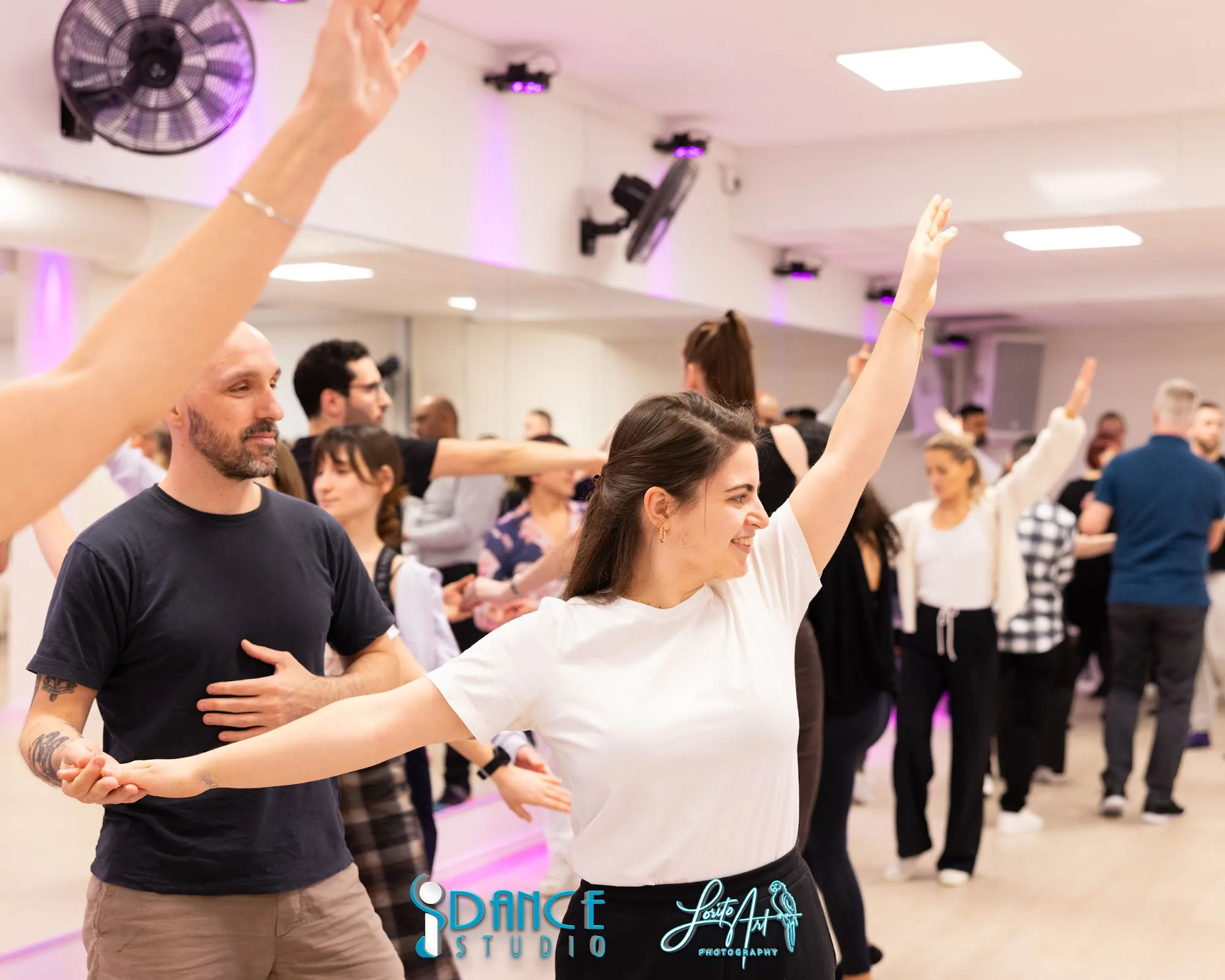 Social dance event with crowd at iDance Studio Söder Stockholm Sweden