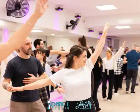 Social dance event with crowd at iDance Studio Söder Stockholm Sweden — salsa, bachata, zouk venue in Stockholm