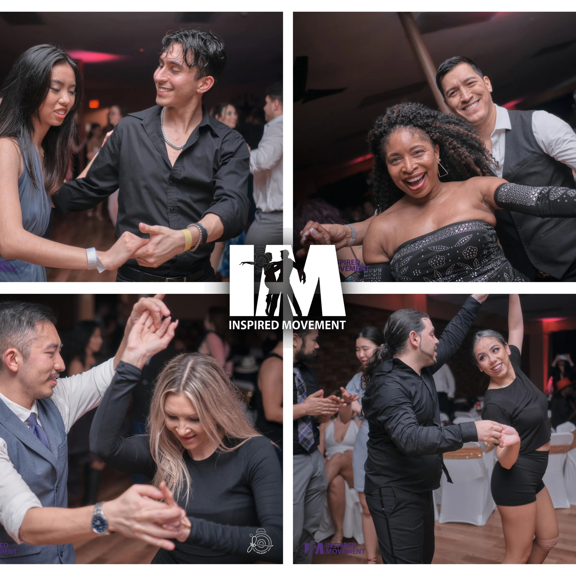 Salsa and bachata dancers in partner hold at Austin Inspired Movement social