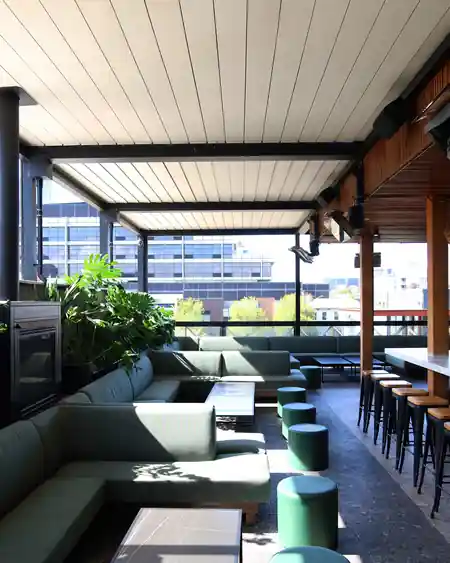 Open-air rooftop lounge area with city views at The Albion Melbourne — bachata, salsa, reggaeton venue in Melbourne