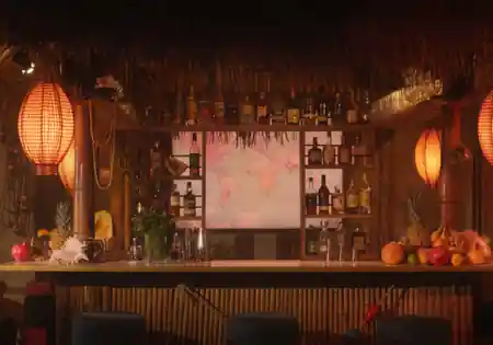 Tropical tiki-style bar interior with lanterns and bamboo at Le Comptoir Général Paris — salsa, bachata venue in Paris
