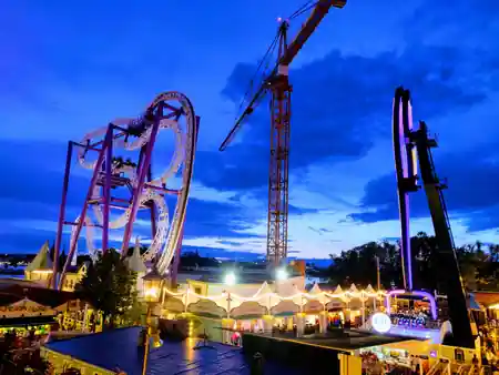 Gröna Lund amusement park rides and event venue lit up at night in Stockholm — salsa, bachata venue in Stockholm