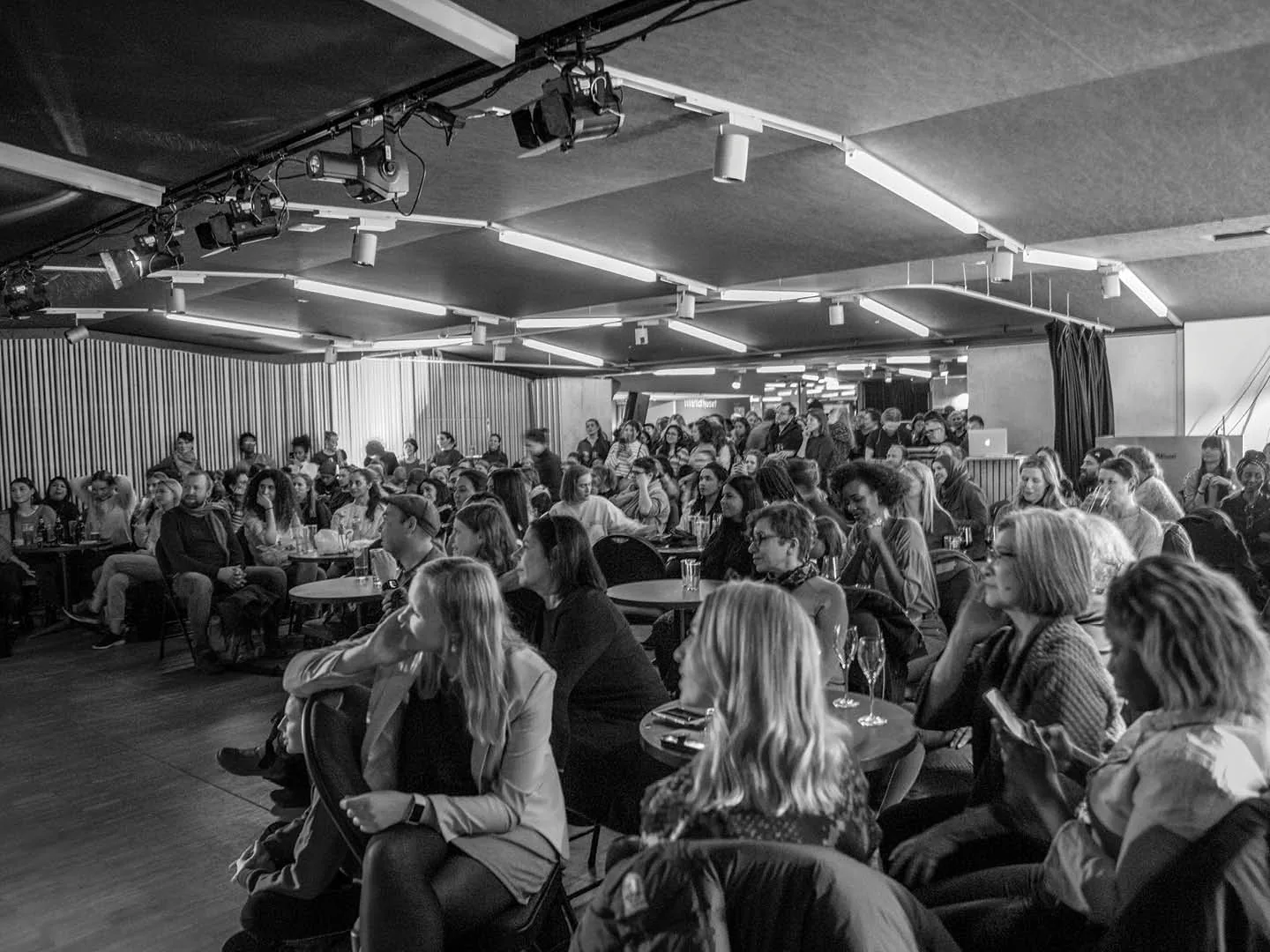 Melahuset event space with performers and audience, Oslo