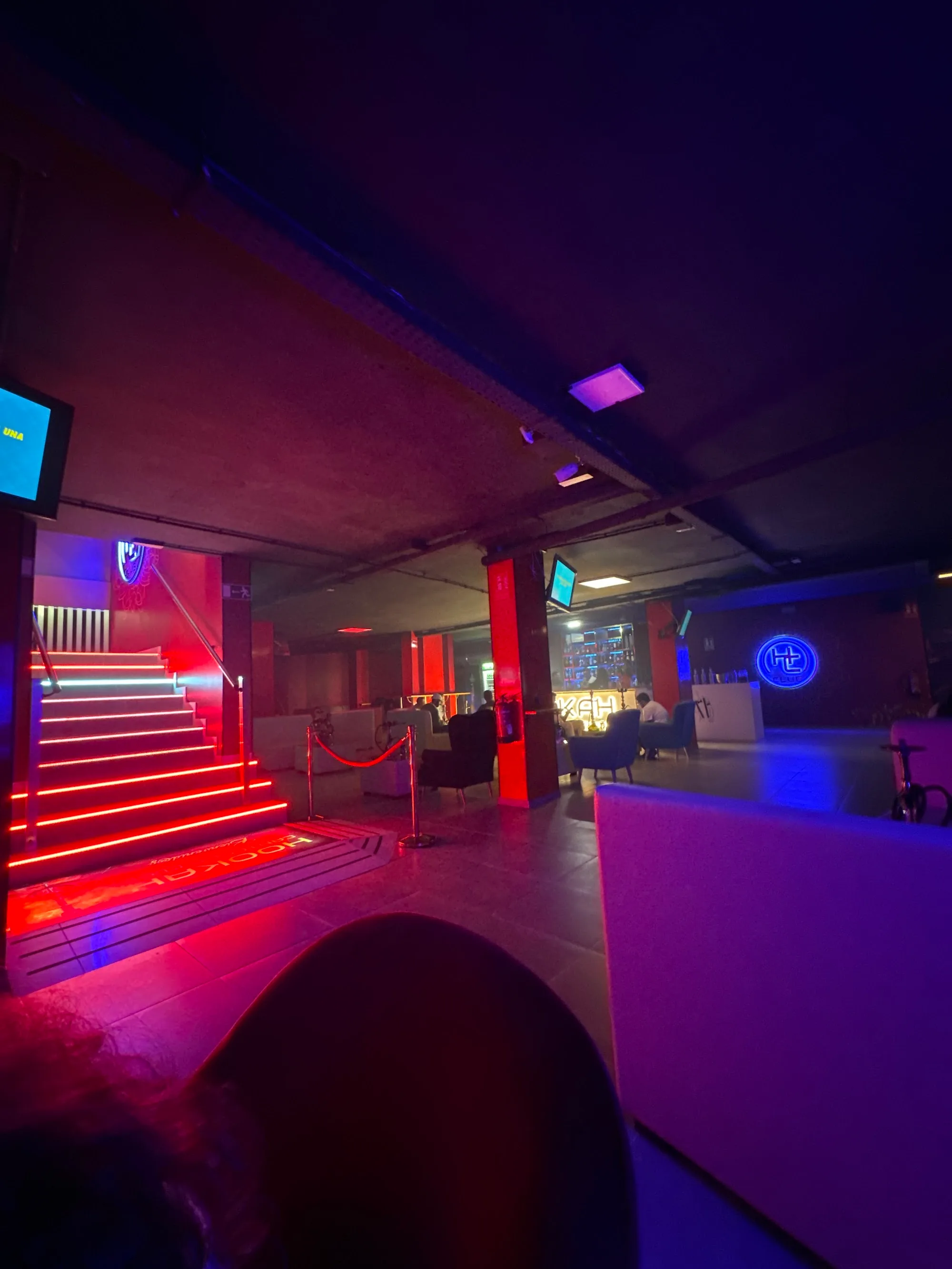 Club interior with red and blue neon lighting at Holo Canteras Club Las Palmas de Gran Canaria