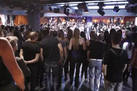 Packed dance floor at The Host, Madrid — kizomba, bachata, salsa venue in Madrid