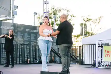 Dancers performing on outdoor stage at Dance Street California Pasadena, kizomba venue in Pasadena