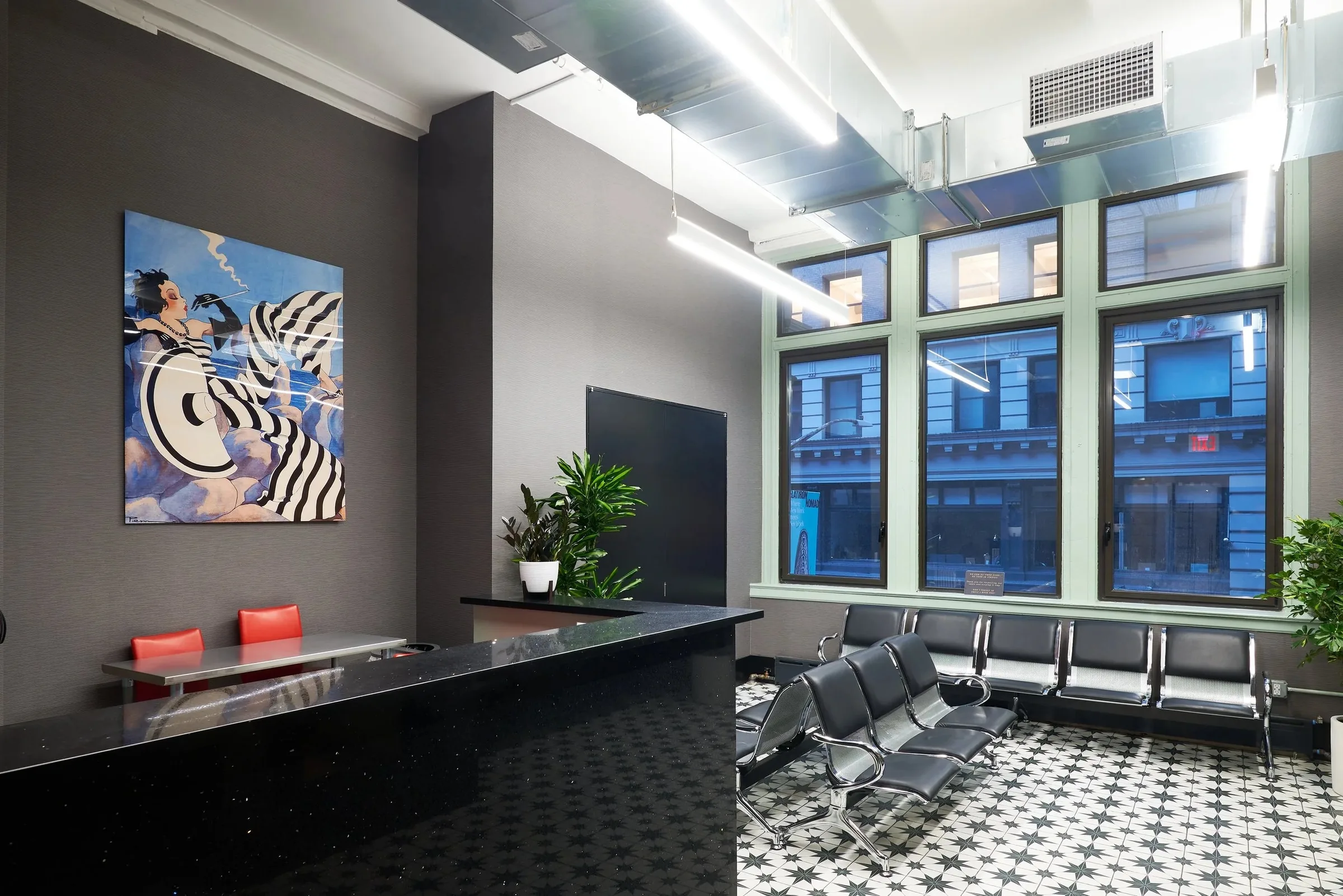Reception lobby with star-tile floor at the YSBD studios hosting Candela Fridays in New York