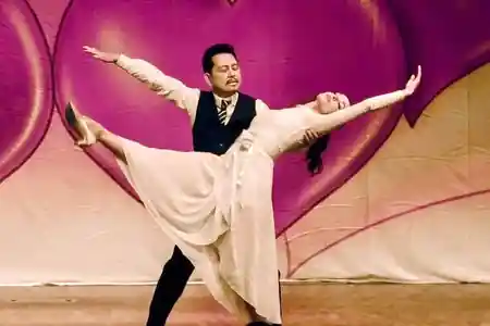 Ballroom dance performance with a dramatic dip at Sway Ballroom in Laguna Hills — salsa venue in Laguna Hills