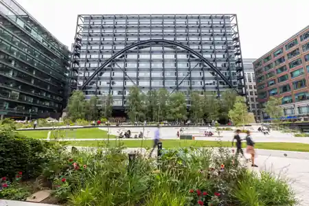 Exchange House building exterior at Broadgate, London - modern office building hosting bachata dance events