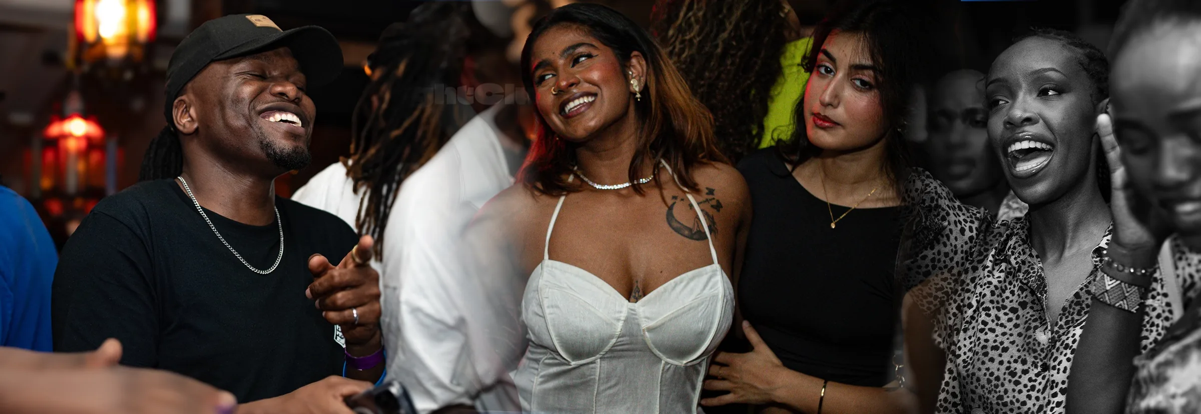 Smiling crowd socializing during a party night at Cafe Sor in Oslo, salsa, bachata venue in Oslo