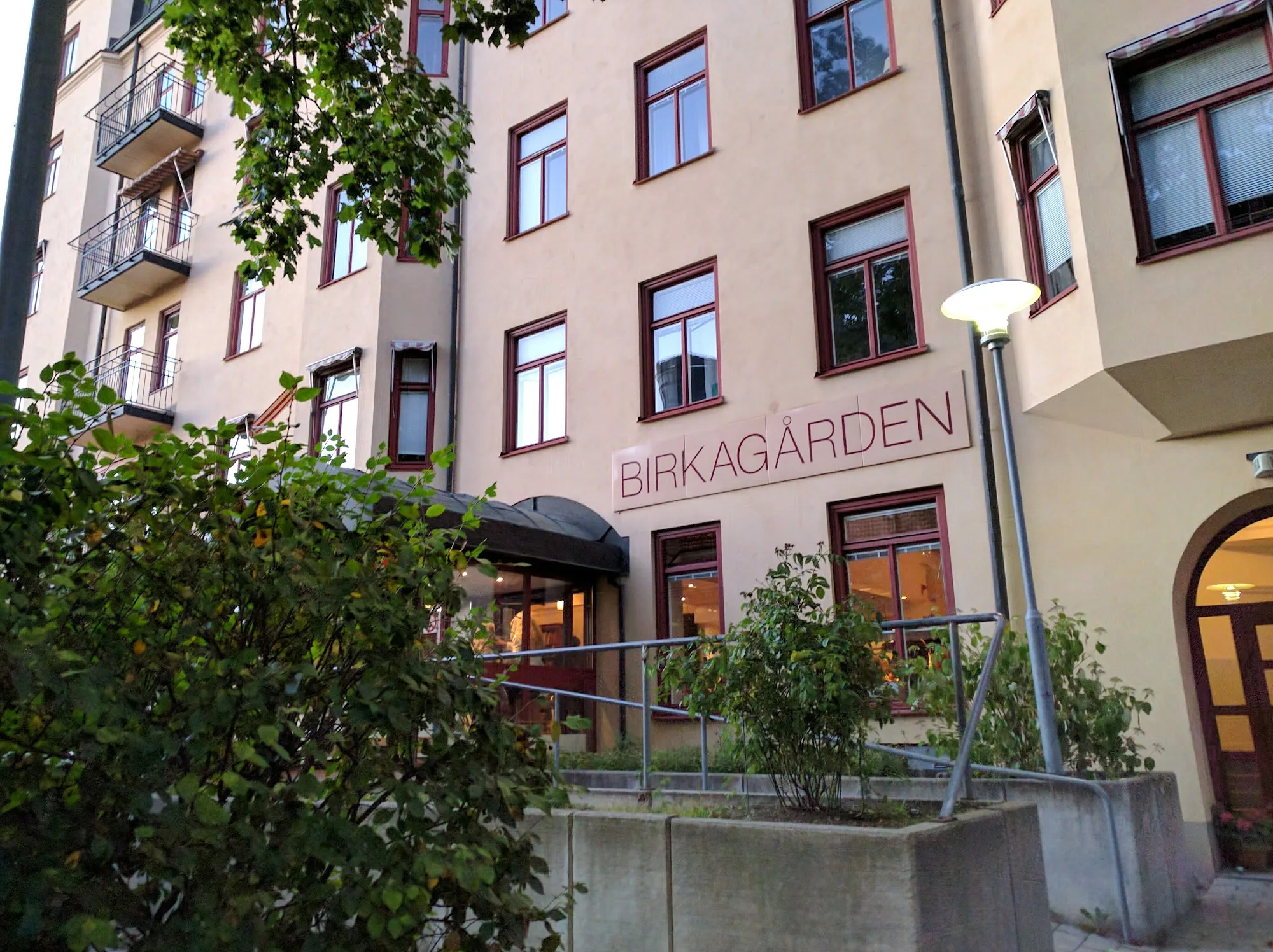 Birkagården venue exterior with BIRKAGÄRDEN sign in Stockholm