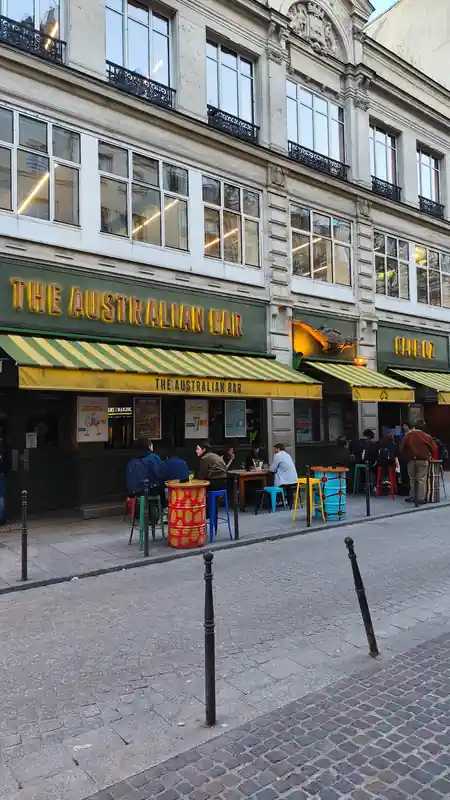 The Australian Bar Café Oz branded entrance in central Paris — salsa venue in Paris