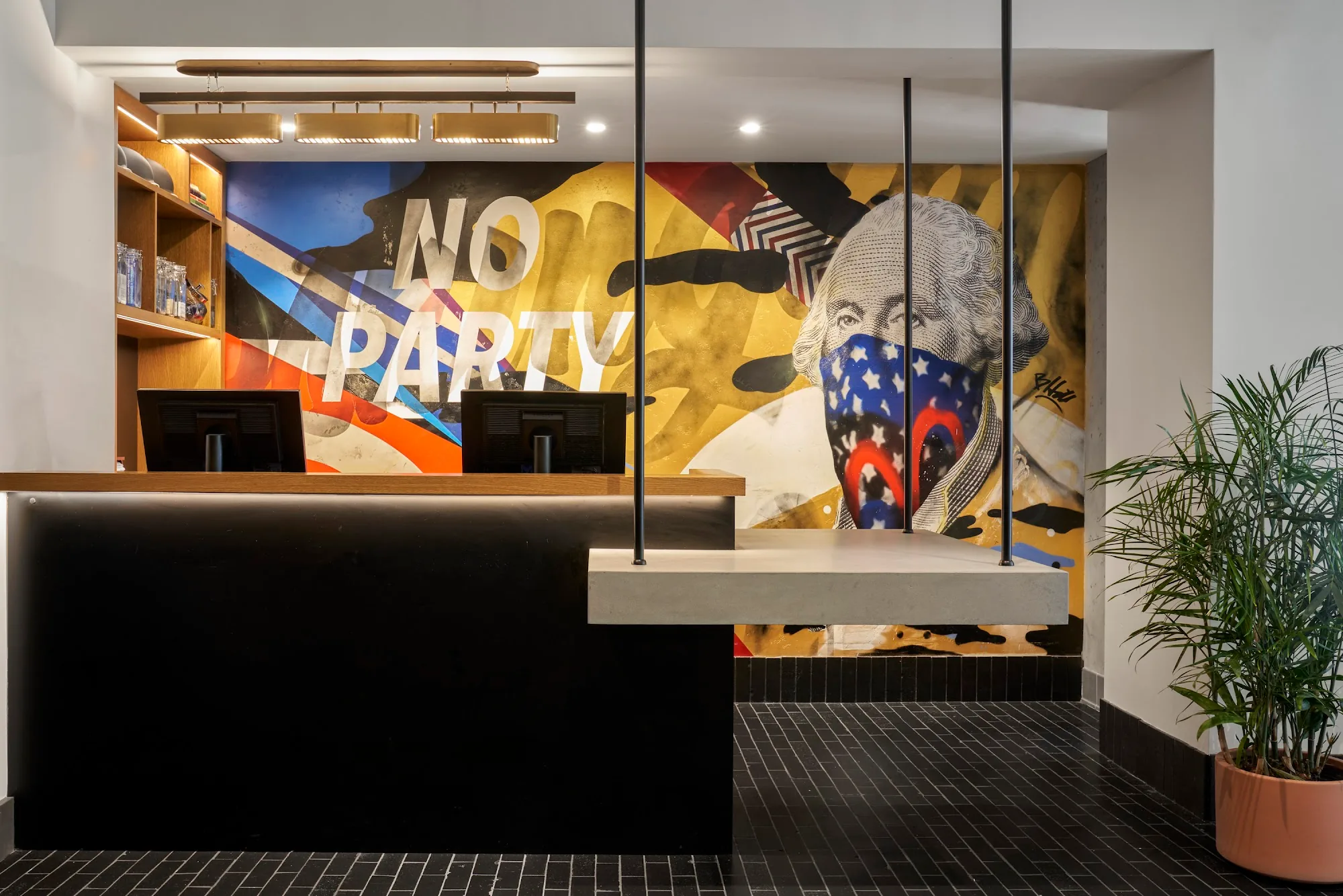 Bold pop-art reception lobby interior at Generator Hotel Washington D.C.