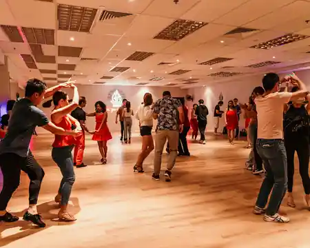 Midland House, Singapore – social dance night with couples dancing salsa and bachata on the dance floor