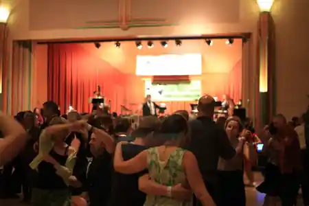 Social dancers enjoying a live music dance night in the Spanish Ballroom at Glen Echo Park in Washington D.C. — zouk venue in Washington, D.C.