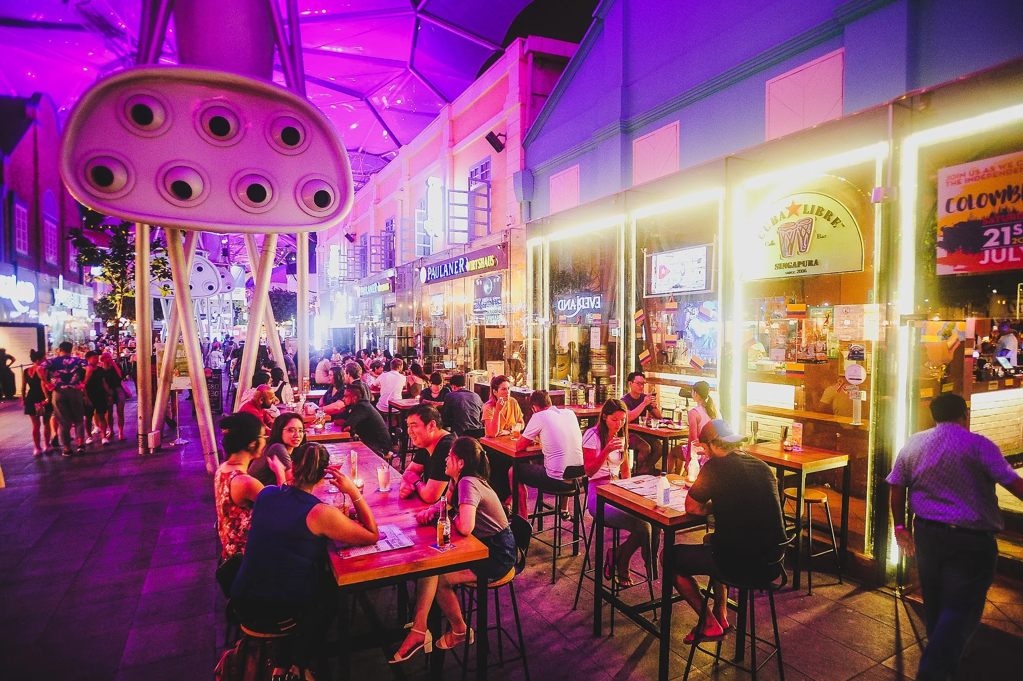 Cuba Libre outdoor venue with crowd at night Singapore Clarke Quay