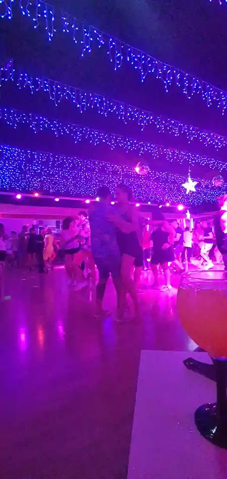 Dance floor with blue and purple lighting at Victory's venue in Palma de Mallorca — salsa, bachata, kizomba venue in Palma de Mallorca
