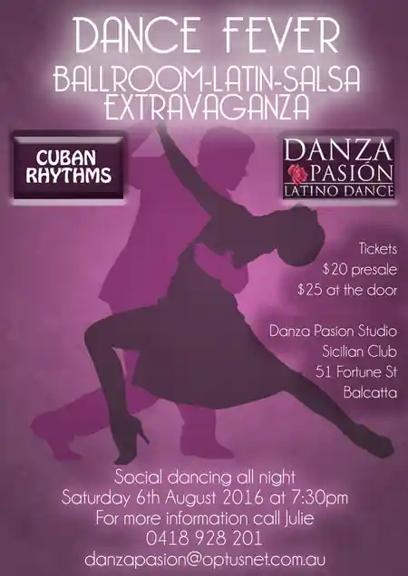 Gala ball dancing event at Danza Pasion in Perth — salsa, bachata venue in Perth