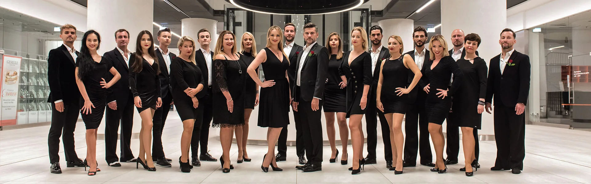 Akademia Tanca dance instructors team photo at Atlas Tower building in Warsaw — bachata, salsa, kizomba venue in Warsaw