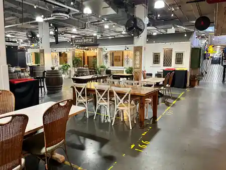 Wide interior of Hay St Market in Sydney showing dining tables and event space — salsa venue in Sydney