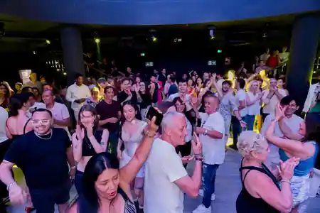 Packed salsa dance floor crowd at Antilla Salsa club, Barcelona