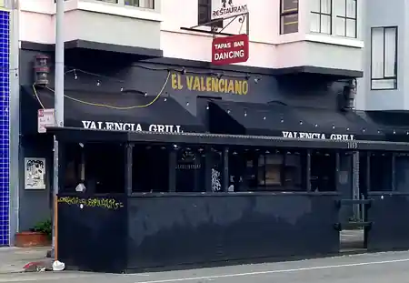El Valenciano awning and Valencia Grill signage on Valencia Street San Francisco — salsa venue in San Francisco