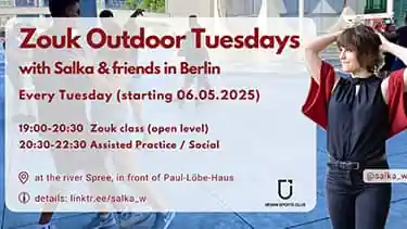 Social zouk dancing outdoors near Paul-Lobe-Haus in Berlin