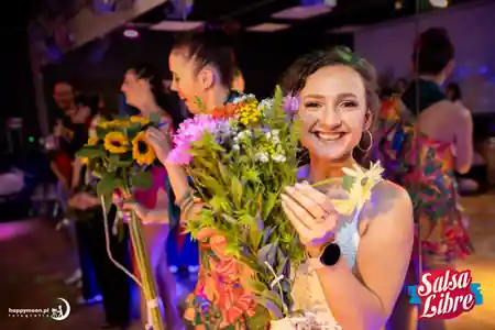 Social dance party at Salsa Libre Warsaw with colorful lights