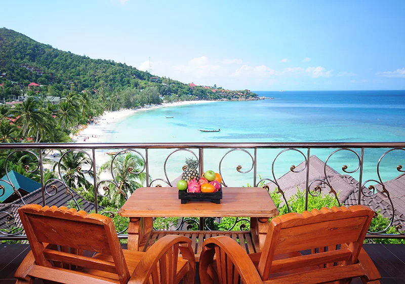 Balcony view over Haad Yao bay from Haad Yao Bayview Resort, Koh Phangan, Thailand