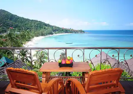 Balcony view over Haad Yao bay from Haad Yao Bayview Resort, Koh Phangan, Thailand — zouk venue in Koh Phangan