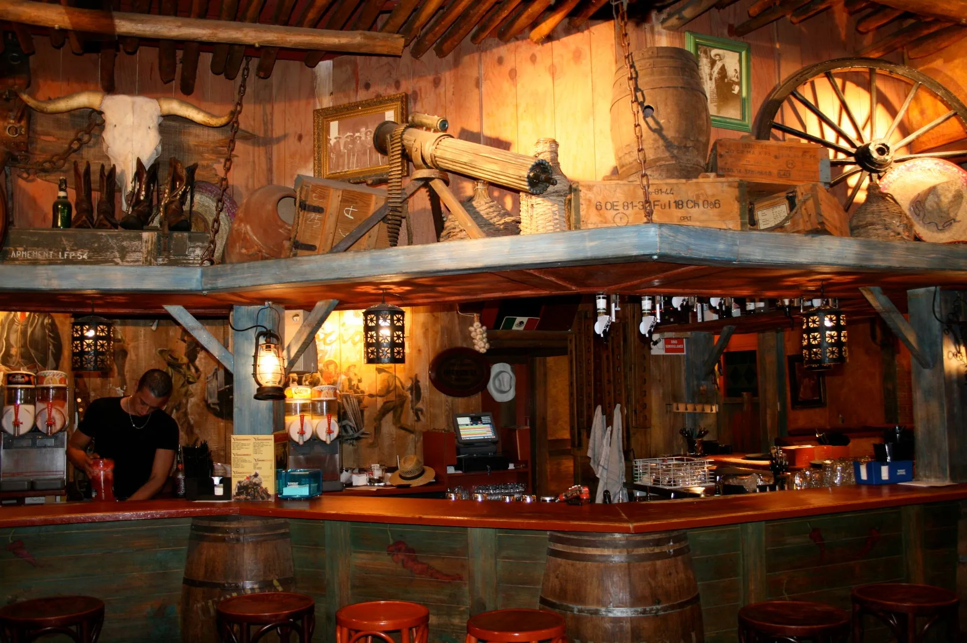 Rustic Western-themed bar interior at Zapata Juan-les-Pins France