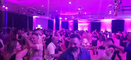 Salsa social dancing night at Polish Club Ashfield, Sydney – packed ballroom with dancers