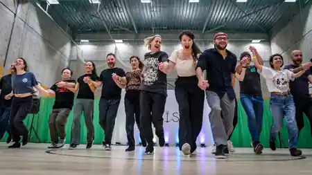 Zouk dance class with students moving in unison at Ballie Ballerson London