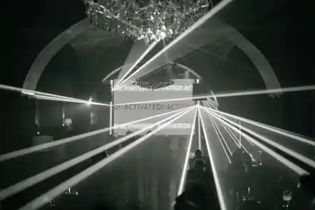 Laser light show and party atmosphere on the dance floor at Midaz Bali — salsa, bachata, kizomba venue in Bali