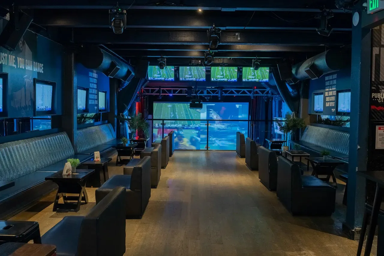 Interior of Public Bar Live in Washington DC with dance floor, big screens and lounge seating