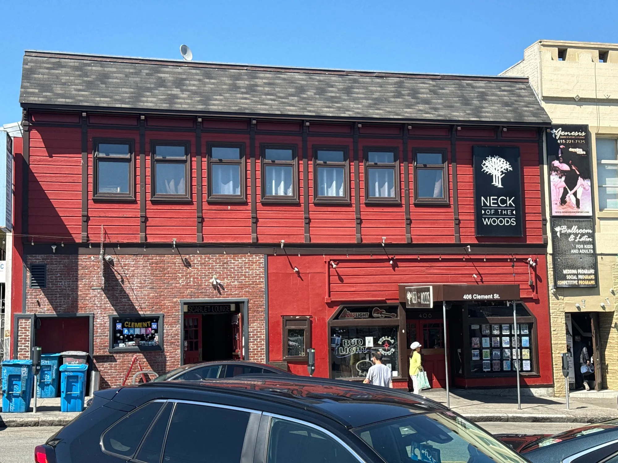 Exterior facade of Neck of the Woods venue with branded signage in San Francisco