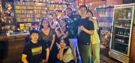 Group of friends gathering at Club Havana Seoul salsa bar interior